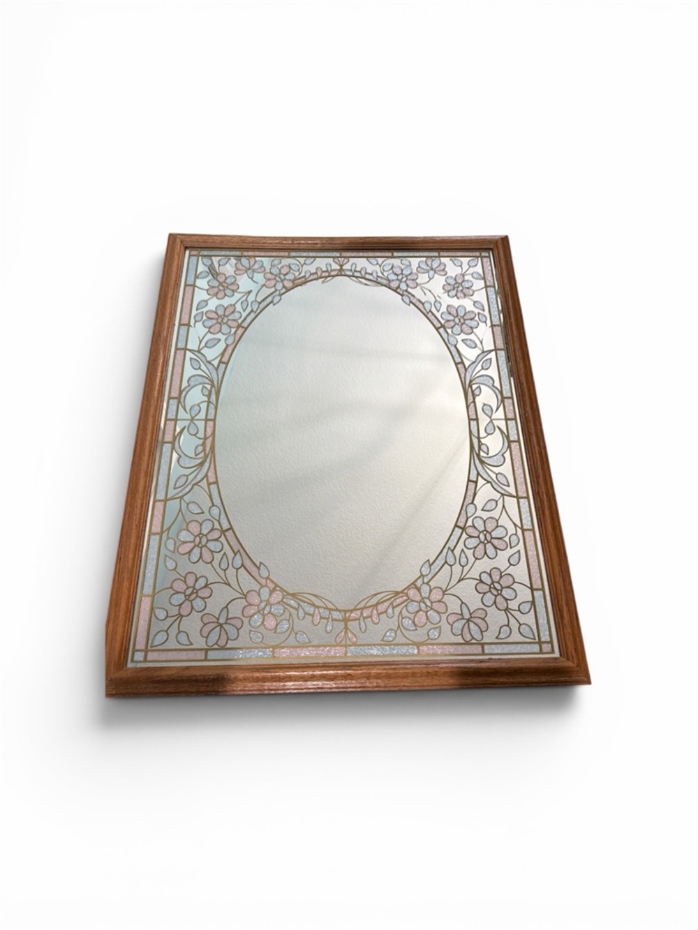 Vintage 70s Floral Etched Mirror Wood Frame Gold Trim Wall Decor